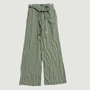 NEW Soundstyle Striped Women's S Green Linen Blend Wide-Leg Pants